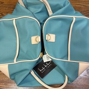 Nicole Miller duffel bag. Blue and cream.  Leopard inside. New with tags!